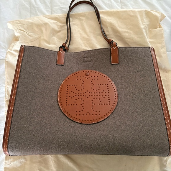 Tory Burch Handbags - Tory Burch Gray Felt Ella Tote with Brown Leather Trim
